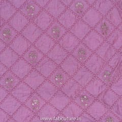 Pink Color Chanderi Embroidered Fabric