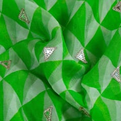 Green Color Chinon Chiffon Print With Embroidered Fabric