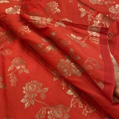 Dark Orange Coloured Jaal Jacquard Silk (1.8 Meter Cut Piece )