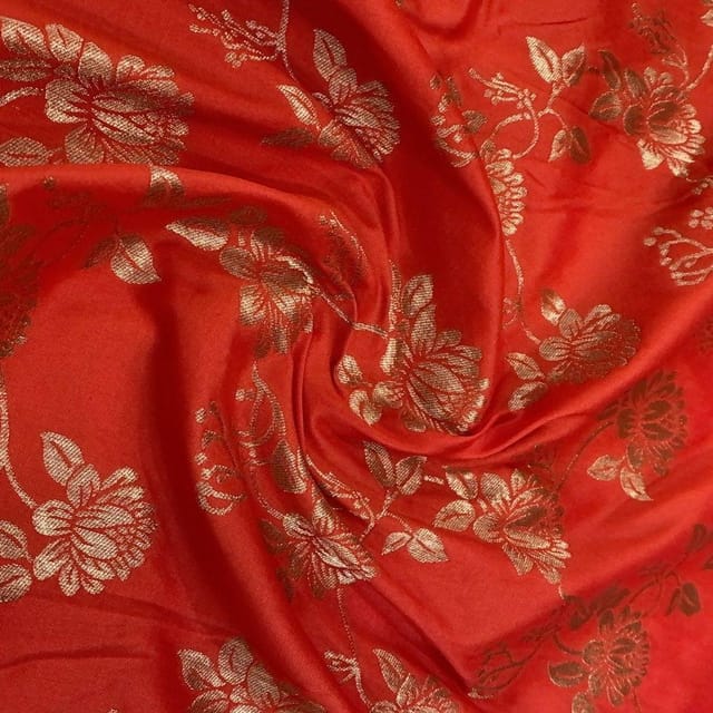 Dark Orange Coloured Jaal Jacquard Silk (1.8 Meter Cut Piece )