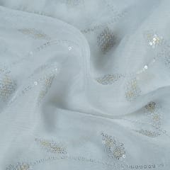White Dyeable Chinon Chiffon Sequins Embroidered Fabric