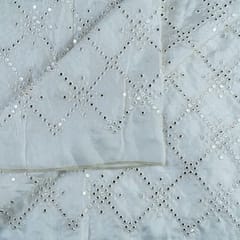 White Dyeable Uppada Faux Mirror Embroidered Fabric