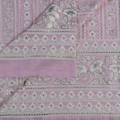 Pink Color Georgette Thread Embroidered Fabric