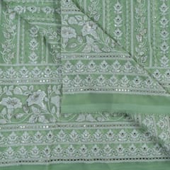 Green Color Georgette Thread Embroidered Fabric