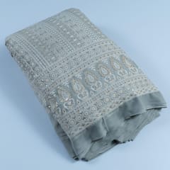 Grey Color Georgette Thread Embroidered Fabric