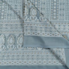 Grey Color Georgette Thread Embroidered Fabric