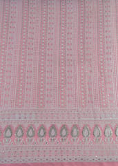 Peach Color Georgette Thread Embroidered Fabric