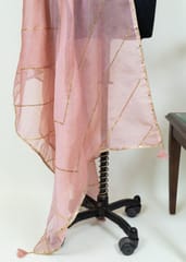 Pink Color Crush Art Tissue Silk Hand Embroidered Dupatta