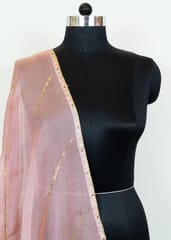 Pink Color Crush Art Tissue Silk Hand Embroidered Dupatta