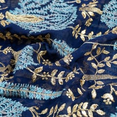 Blue Color Georgette Thread with Zari Embroidered Fabric