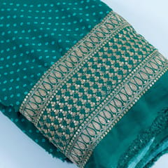 Green color Georgette Bandhej Embroidered Fabric