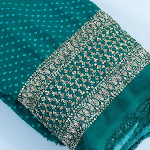 Green color Georgette Bandhej Embroidered Fabric