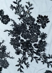 Black Net 3D Embroidered Fabric