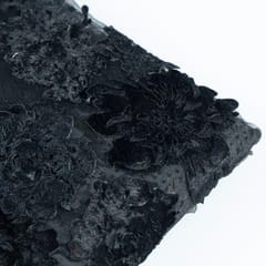 Black Net 3D Embroidered Fabric