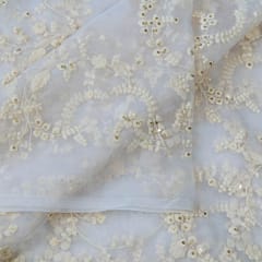 White Dyeable Organza Thread Sequins Embroidered Fabric