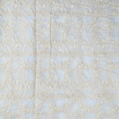 White Dyeable Organza Thread Sequins Embroidered Fabric