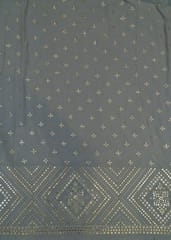 Gery Georgette Faux Mirror With Thread Embroidered Fabric