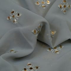 Gery Georgette Faux Mirror With Thread Embroidered Fabric