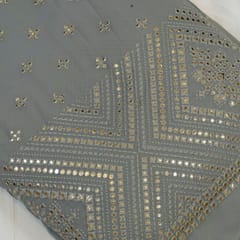 Gery Georgette Faux Mirror With Thread Embroidered Fabric