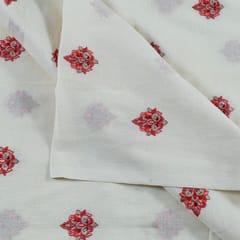Red Color Cotton Embroidered Fabric