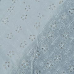 White Dyeable Cotton Thread With Sequins Embroidered Fabric