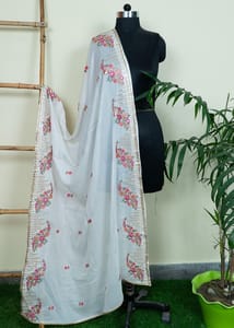 White Dyeable Georgette Embroidered Dupatta