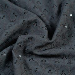 Grey Color Rayon Chikan Embroidered Fabric