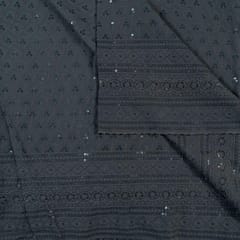 Grey Color Rayon Chikan Embroidered Fabric