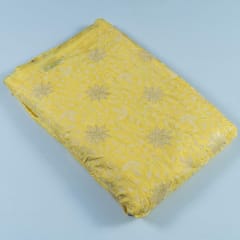 Yellow Color Dola Silk Embroidered Fabric