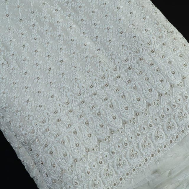 White Color Dyeable Georgette Embroidered Fabric