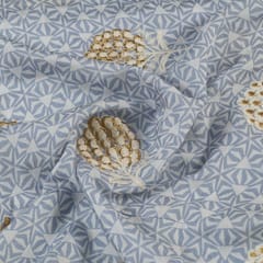 Sky Blue Color Muslin Print With Embroidered Fabric