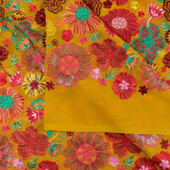Mustard Color Georgette Multicolor Thread Embroidered Fabric