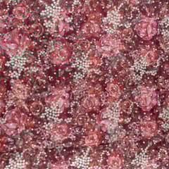 Red Color Printed Organza with Embroidered Fabric