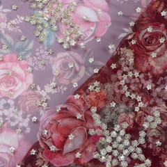 Red Color Printed Organza with Embroidered Fabric