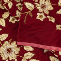 Maroon Color Velvet Embroidered Fabric