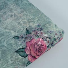 Sea Green Color Poly Organza Embroidery Digital Print fabric
