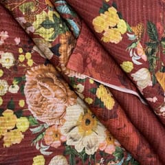 Maroon Chinon Chiffon Print With Embroidery(90Cmt Piece)