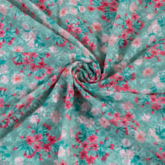 Sea Green Georgette Embroidered Fabric Print