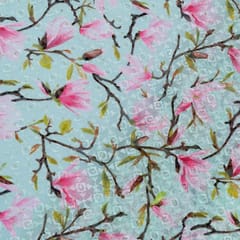 Sea Green Georgette Embroidered Fabric Print (1.50Meter Piece)