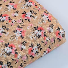 Peach Floral Georgette Embroidered Fabric Print