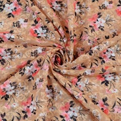 Peach Floral Georgette Embroidered Fabric Print