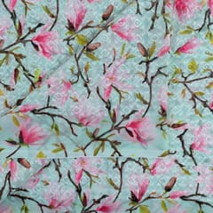Sea Green Georgette Embroidered Fabric Print (1.50Meter Piece)