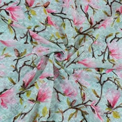 Sea Green Georgette Embroidered Fabric Print (1.50Meter Piece)
