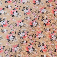 Peach Floral Georgette Embroidered Fabric Print