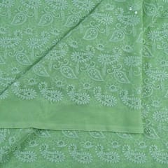 Pista Green Color Gerogette Chikan Embroidered Fabric With Sequence