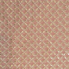 Peach Color Georgette Embroidered Fabric