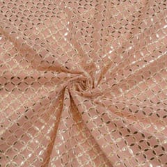 Peach Color Georgette Embroidered Fabric