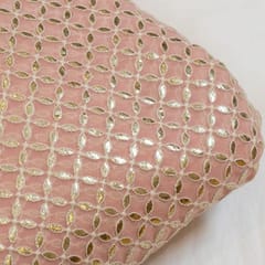 Peach Color Georgette Embroidered Fabric