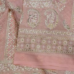 Pink Color Georgette Embroidered Fabric