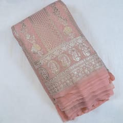 Pink Color Georgette Embroidered Fabric